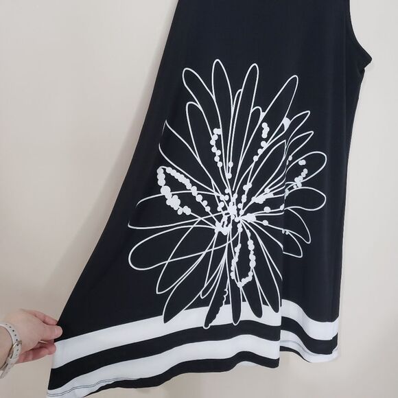 Papillon Small Black And White Sleeveless Floral Print Mini Dress Tunic - Picture 4 of 10